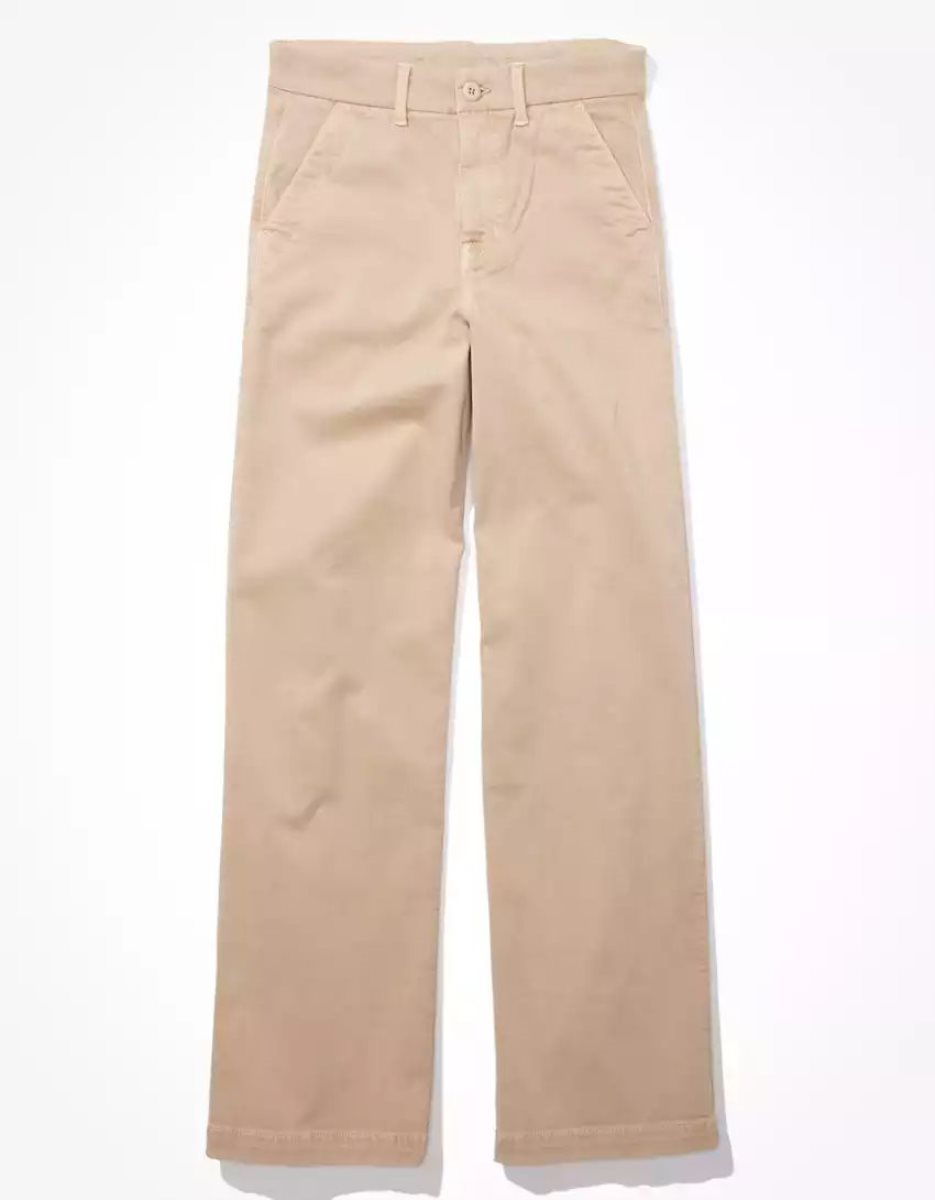 Pantalon American Eagle AE Stretch Twill Super High-Waisted Baggy Larges-Leg Beige Femme | XZV-56078142